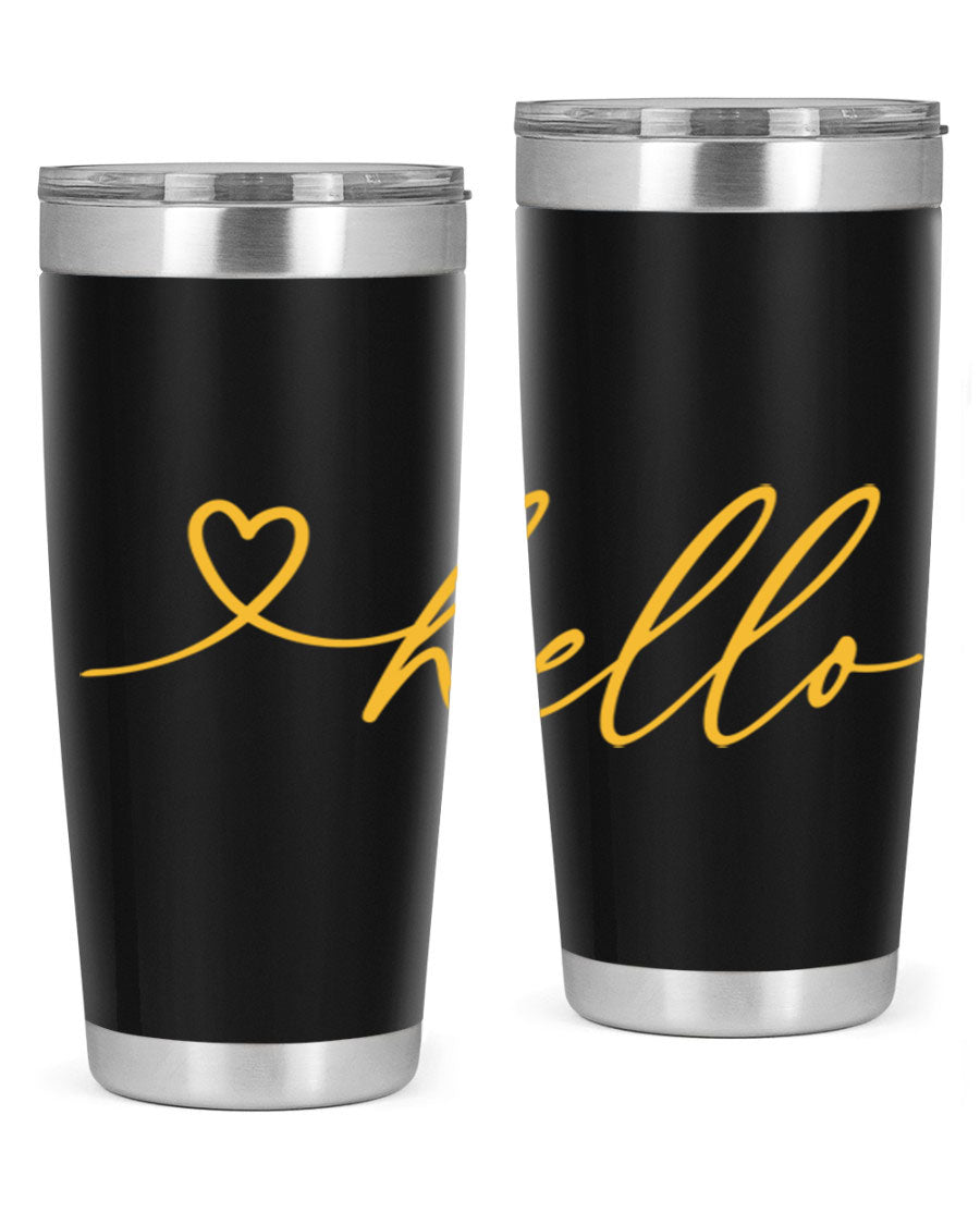 Hello heart183# Spring Tumbler in stainless steel with a sleek design, perfect for hot and cold beverages.