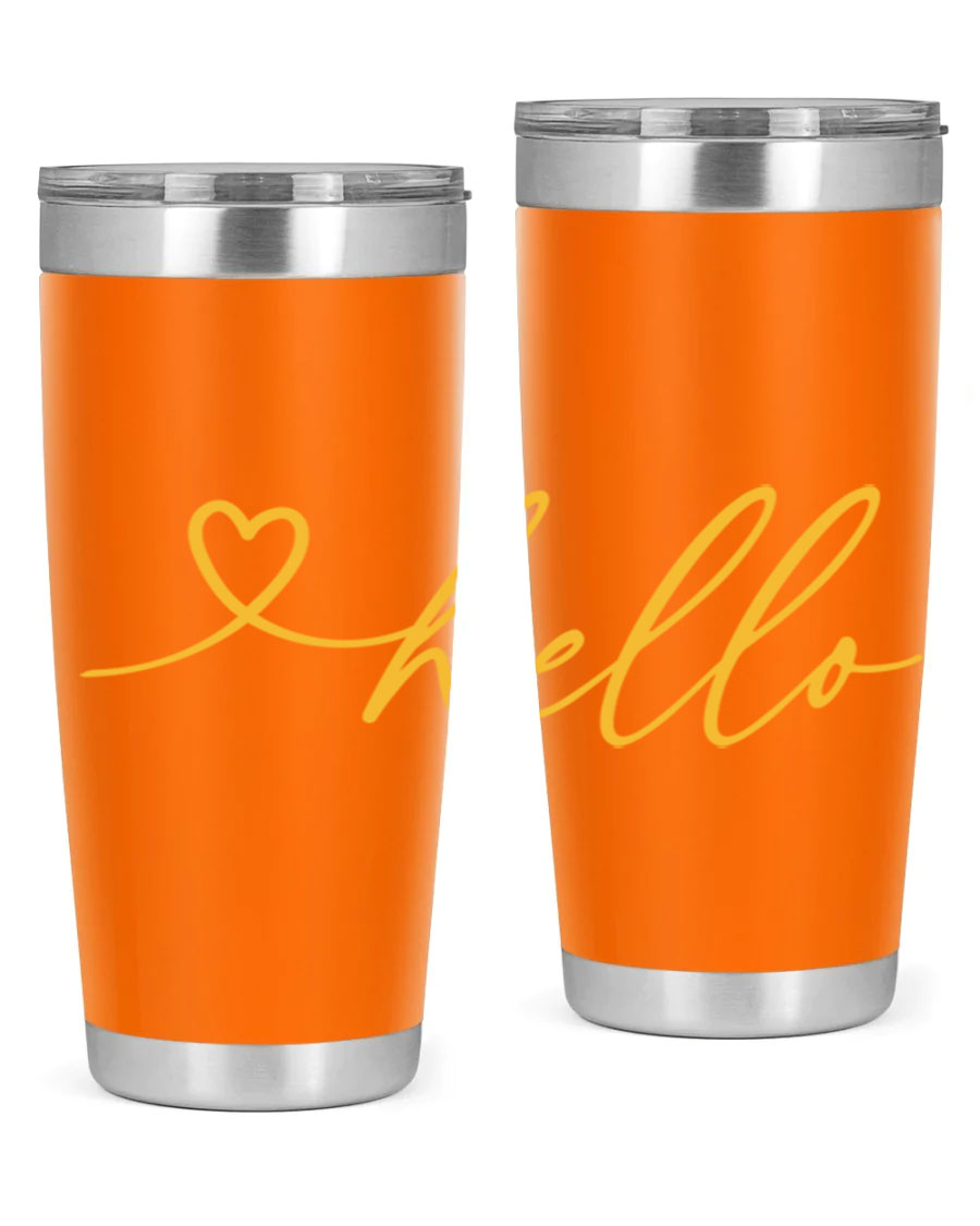 Hello heart183# Spring Tumbler in stainless steel with a sleek design, perfect for hot and cold beverages.