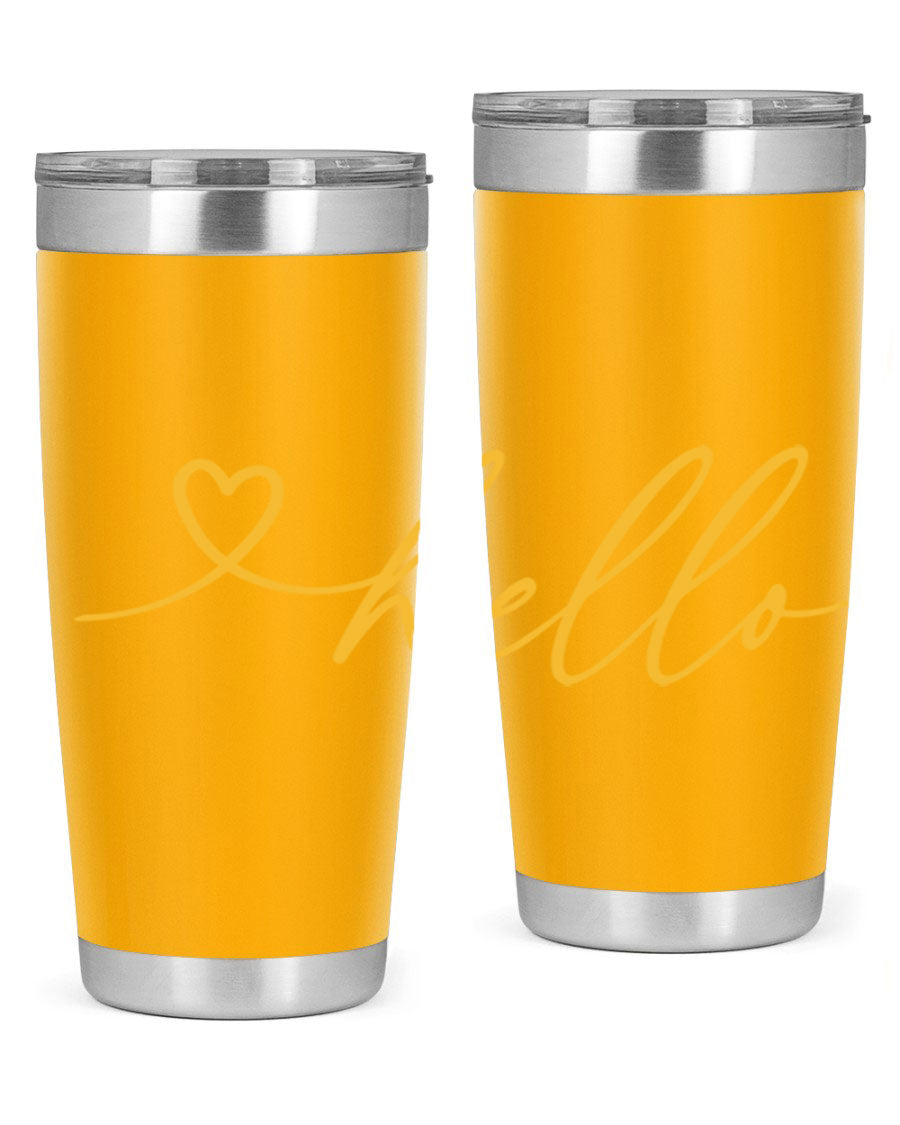 Hello heart183# Spring Tumbler in stainless steel with a sleek design, perfect for hot and cold beverages.
