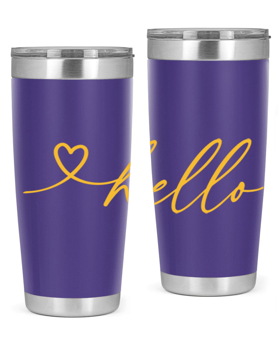 Hello heart183# Spring Tumbler in stainless steel with a sleek design, perfect for hot and cold beverages.