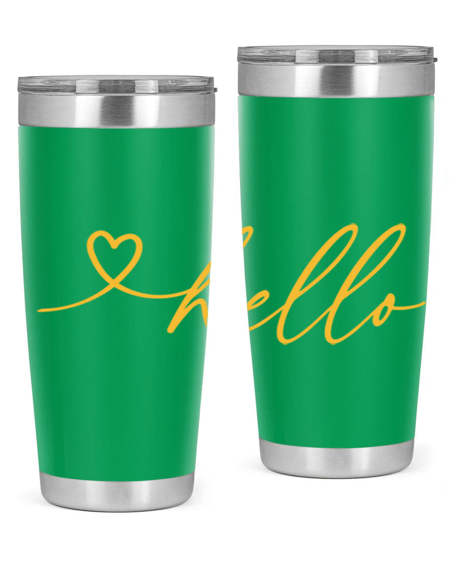 Hello heart183# Spring Tumbler in stainless steel with a sleek design, perfect for hot and cold beverages.