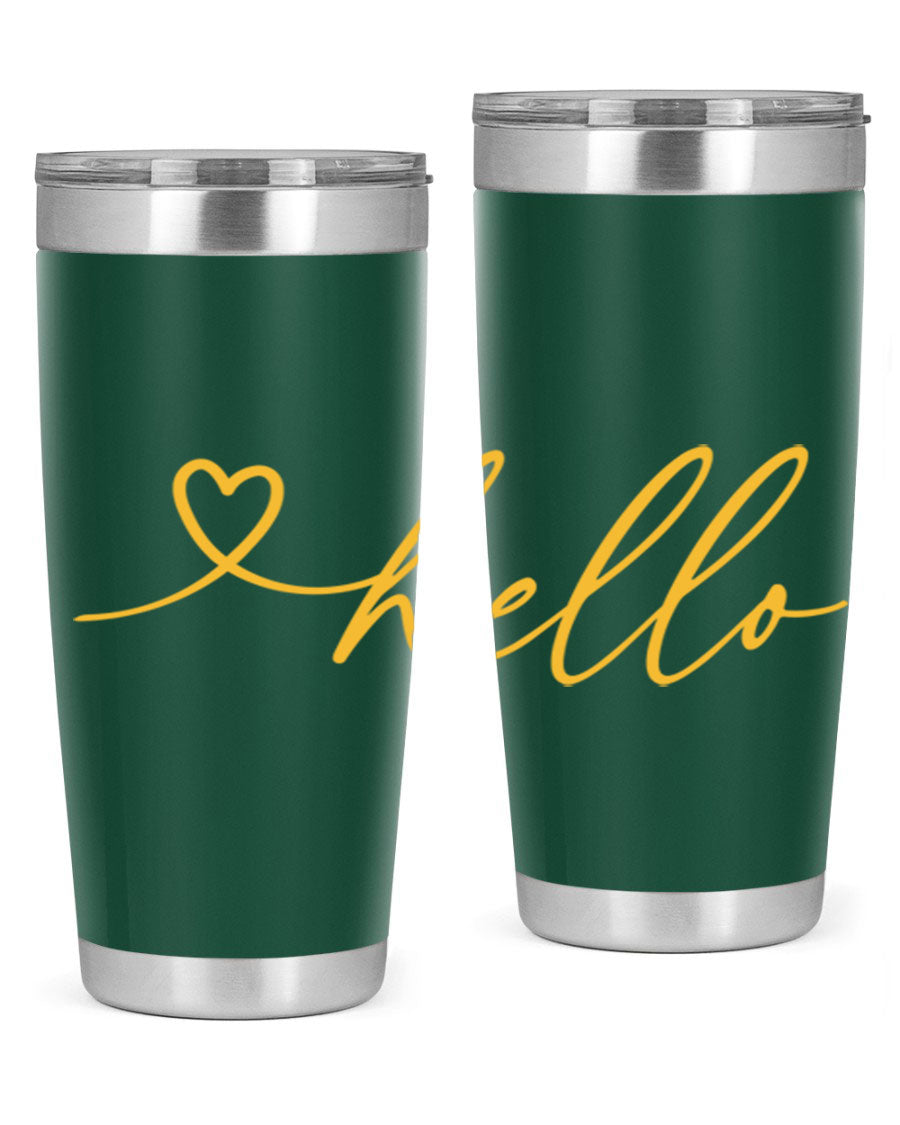 Hello heart183# Spring Tumbler in stainless steel with a sleek design, perfect for hot and cold beverages.
