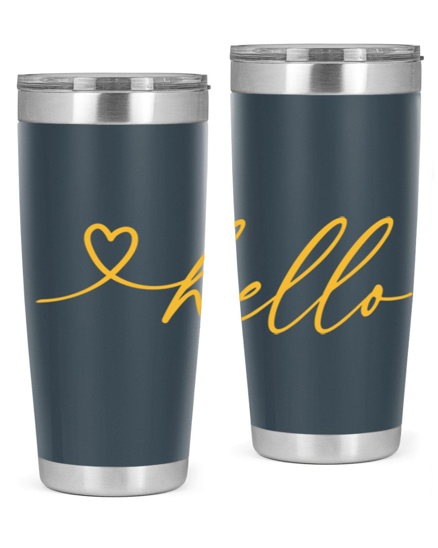 Hello heart183# Spring Tumbler in stainless steel with a sleek design, perfect for hot and cold beverages.
