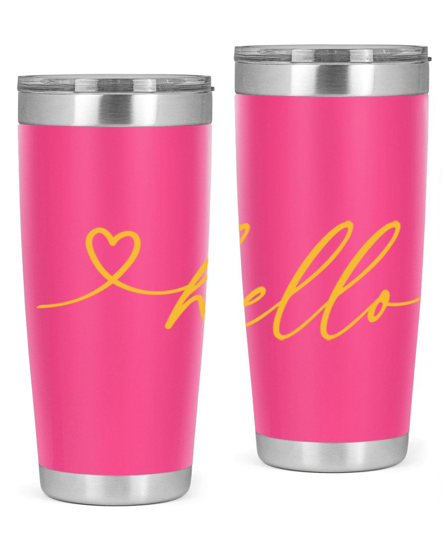 Hello heart183# Spring Tumbler in stainless steel with a sleek design, perfect for hot and cold beverages.