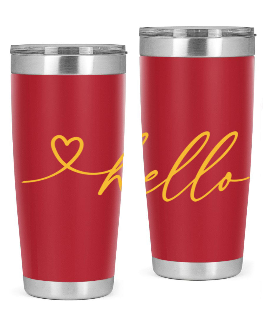 Hello heart183# Spring Tumbler in stainless steel with a sleek design, perfect for hot and cold beverages.