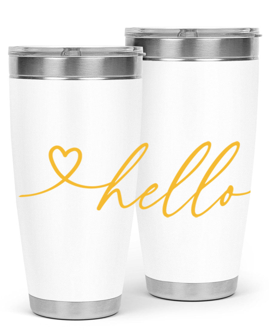 Hello heart183# Spring Tumbler in stainless steel with a sleek design, perfect for hot and cold beverages.