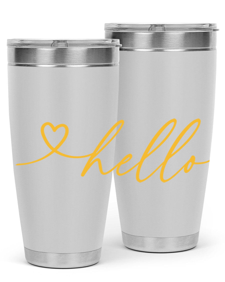 Hello heart183# Spring Tumbler in stainless steel with a sleek design, perfect for hot and cold beverages.