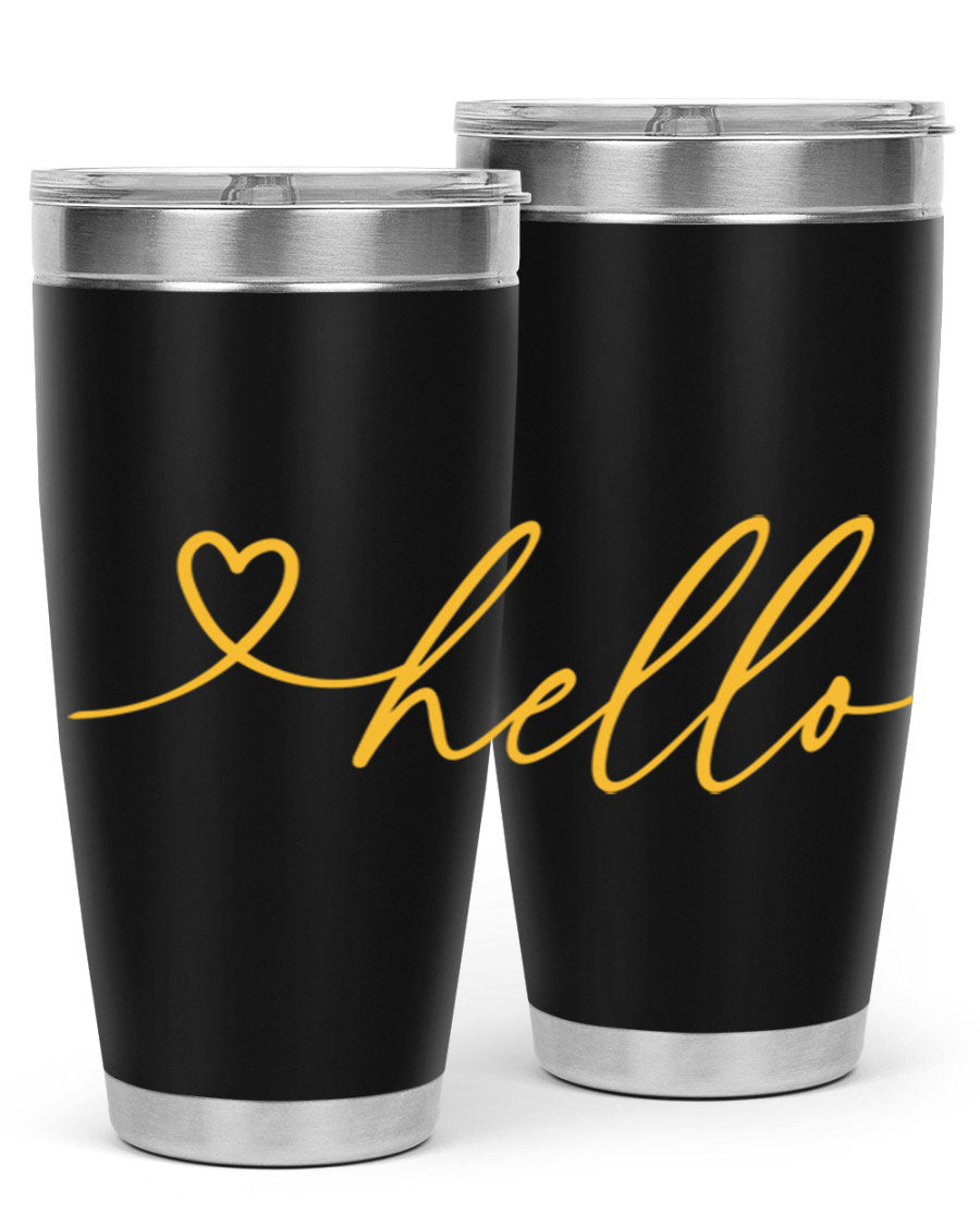 Hello heart183# Spring Tumbler in stainless steel with a sleek design, perfect for hot and cold beverages.