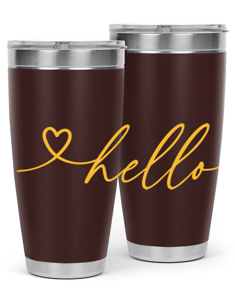 Hello heart183# Spring Tumbler in stainless steel with a sleek design, perfect for hot and cold beverages.