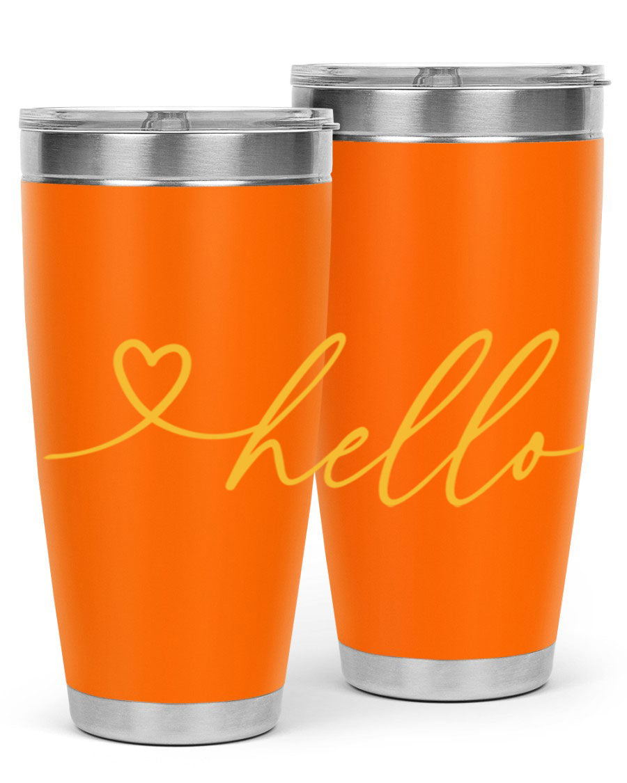 Hello heart183# Spring Tumbler in stainless steel with a sleek design, perfect for hot and cold beverages.
