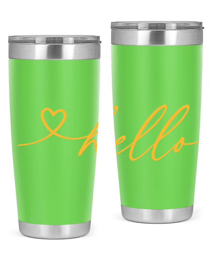 Hello heart183# Spring Tumbler in stainless steel with a sleek design, perfect for hot and cold beverages.