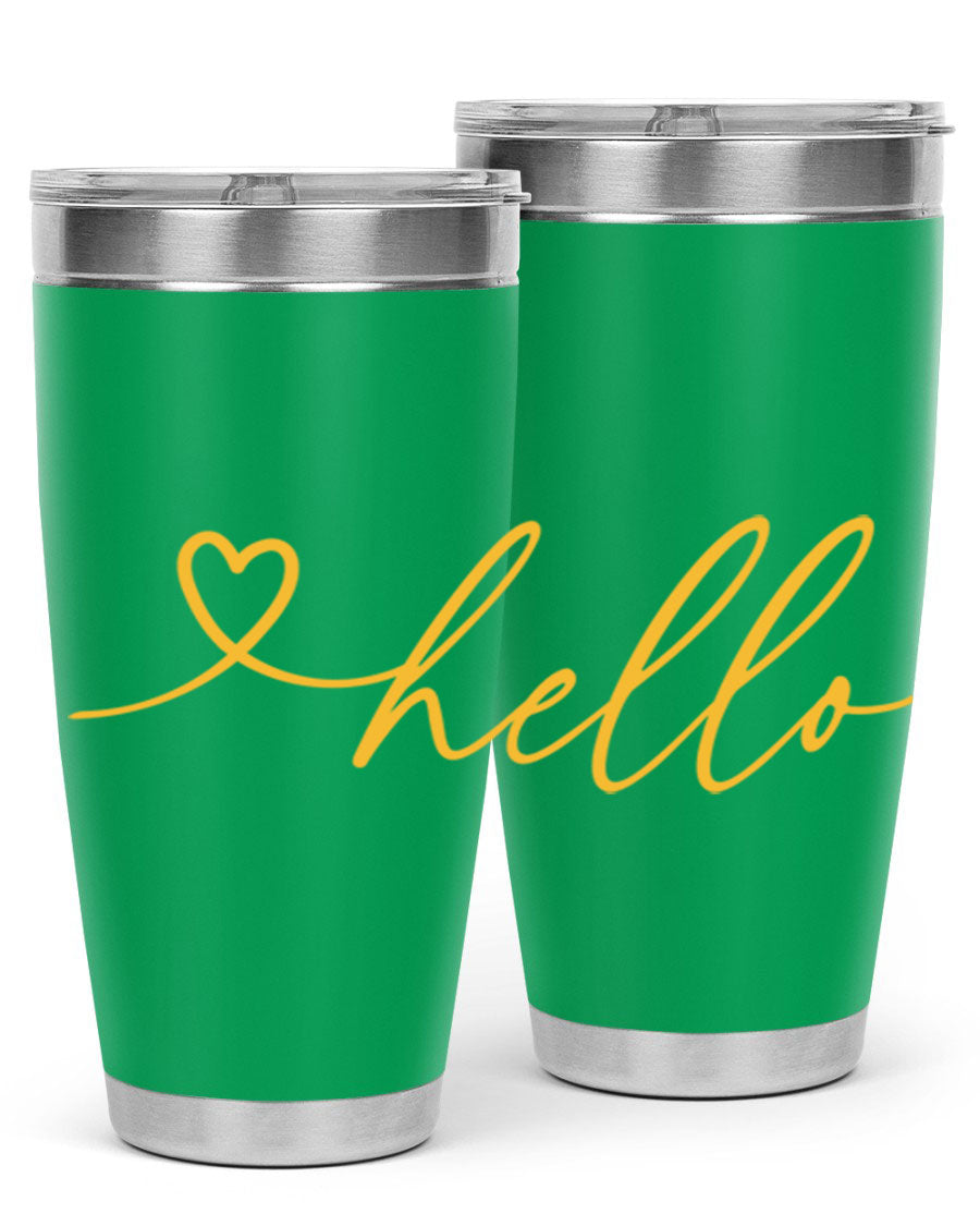 Hello heart183# Spring Tumbler in stainless steel with a sleek design, perfect for hot and cold beverages.