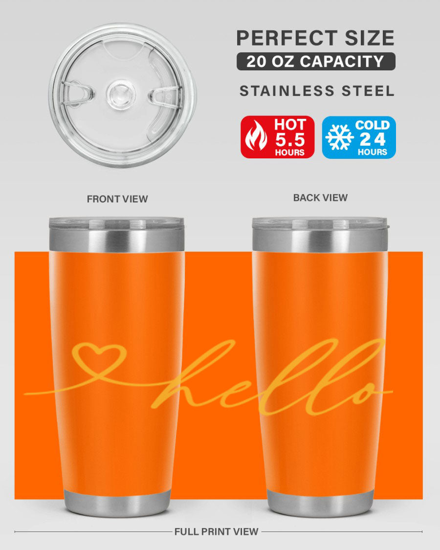 Hello heart183# Spring Tumbler in stainless steel with a sleek design, perfect for hot and cold beverages.