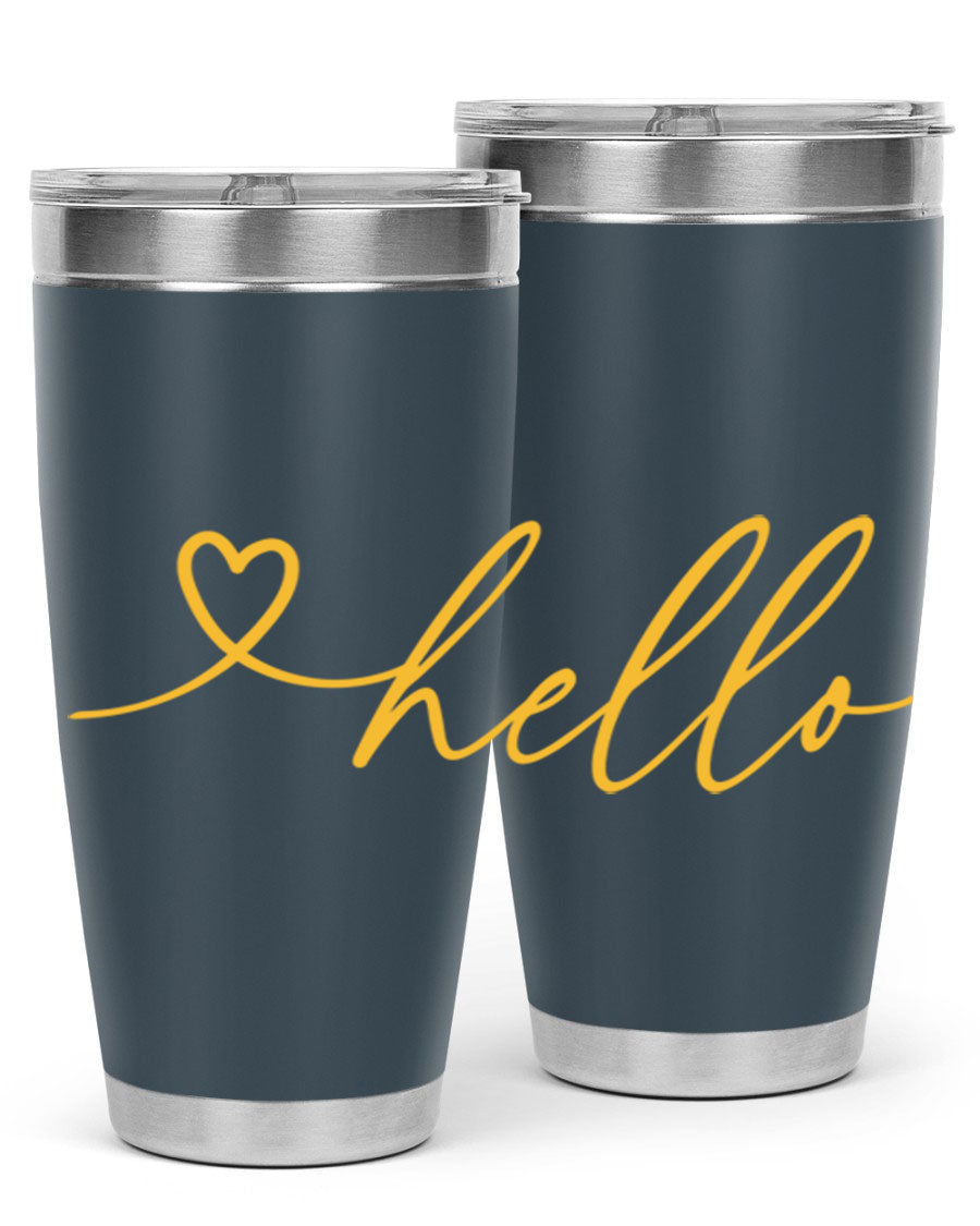 Hello heart183# Spring Tumbler in stainless steel with a sleek design, perfect for hot and cold beverages.