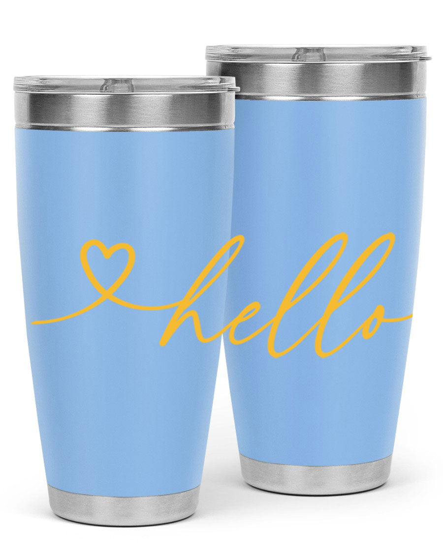 Hello heart183# Spring Tumbler in stainless steel with a sleek design, perfect for hot and cold beverages.
