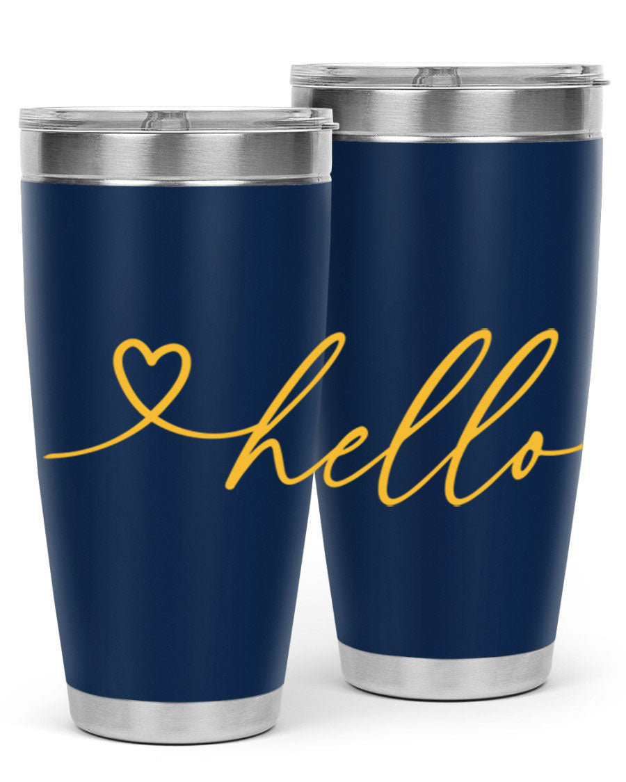 Hello heart183# Spring Tumbler in stainless steel with a sleek design, perfect for hot and cold beverages.