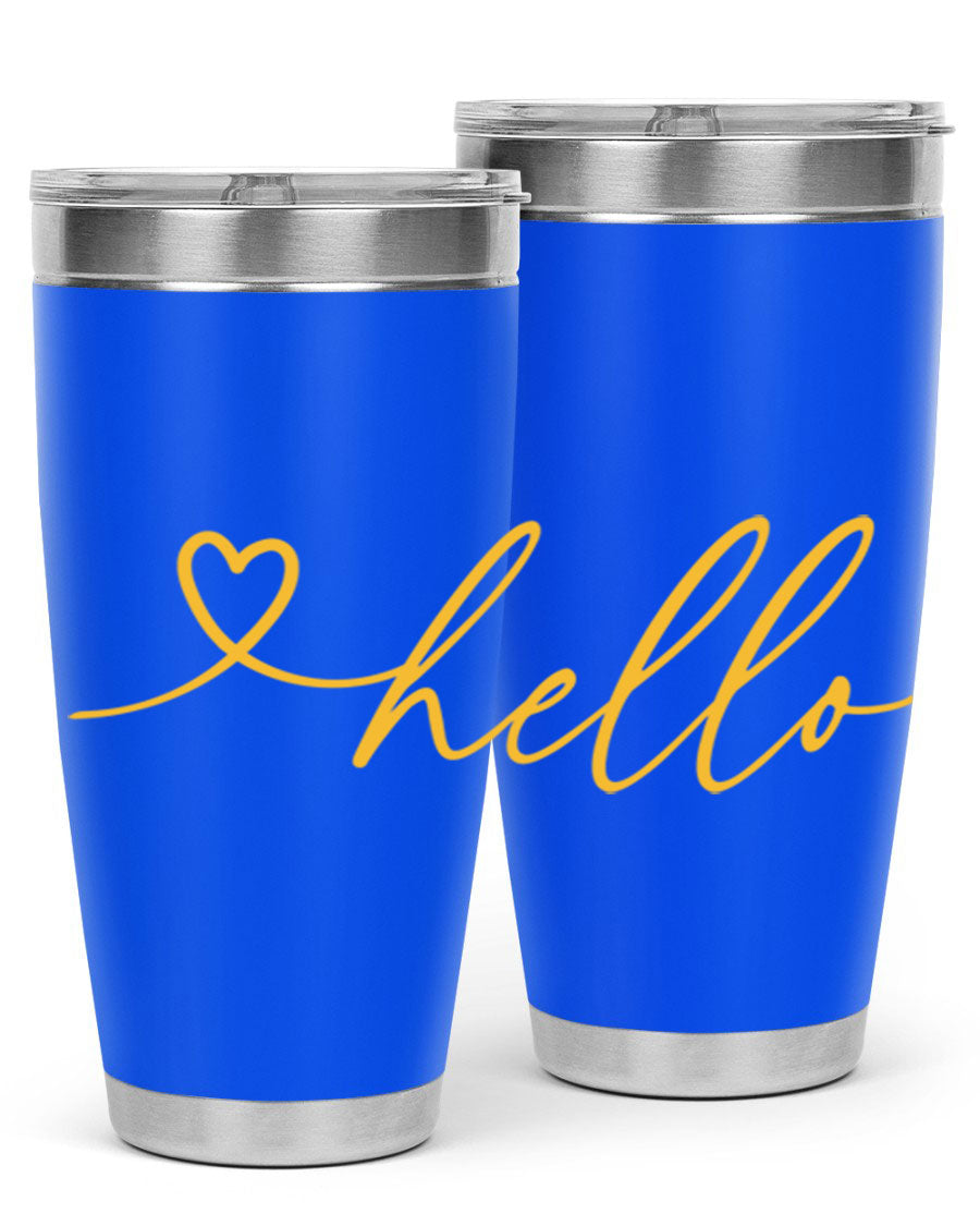 Hello heart183# Spring Tumbler in stainless steel with a sleek design, perfect for hot and cold beverages.