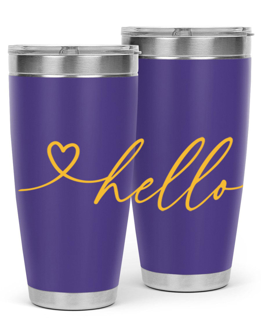 Hello heart183# Spring Tumbler in stainless steel with a sleek design, perfect for hot and cold beverages.