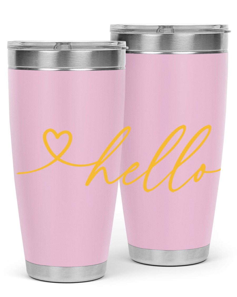 Hello heart183# Spring Tumbler in stainless steel with a sleek design, perfect for hot and cold beverages.