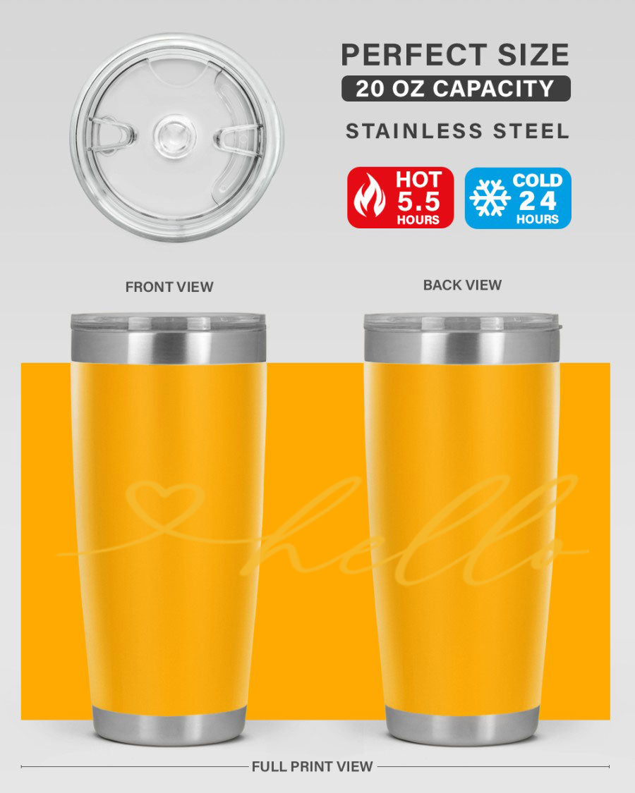 Hello heart183# Spring Tumbler in stainless steel with a sleek design, perfect for hot and cold beverages.