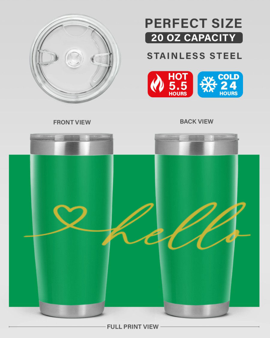 Hello heart183# Spring Tumbler in stainless steel with a sleek design, perfect for hot and cold beverages.