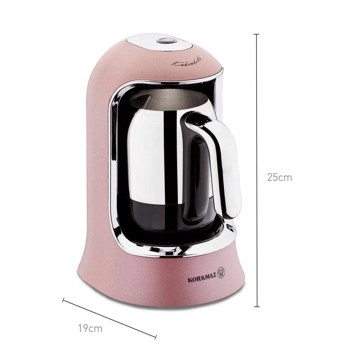 Korkmaz Kahvekolik Rosagold/Chrom Automatische Türkische Kaffeemaschine mit Edelstahl-Kaffeekanne und eleganten Design.
