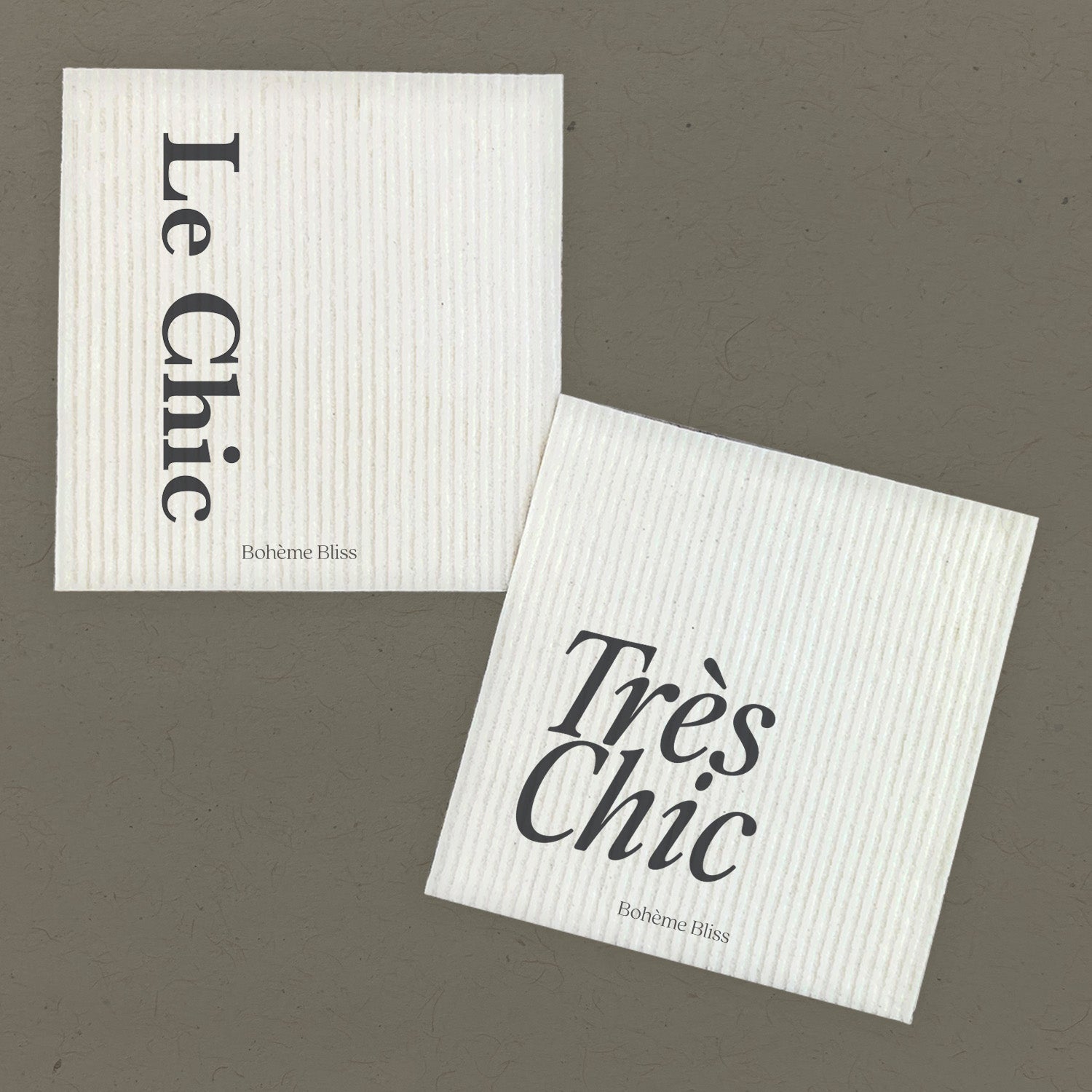 Le Chic, Tres Chic Swedish dish cloths in stylish designs, eco-friendly and compostable, perfect for sustainable cleaning.