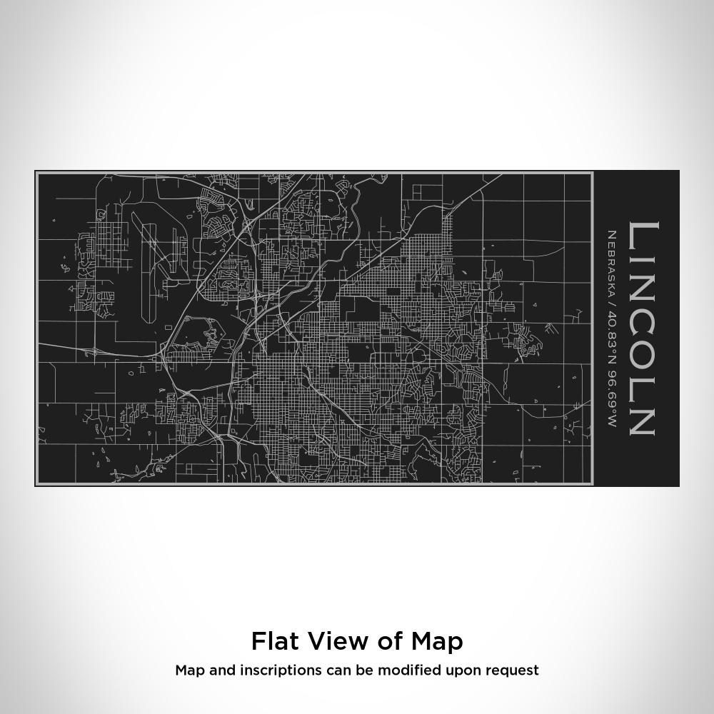 Matte black insulated bottle featuring a custom engraved map of Lincoln, Nebraska with coordinates.