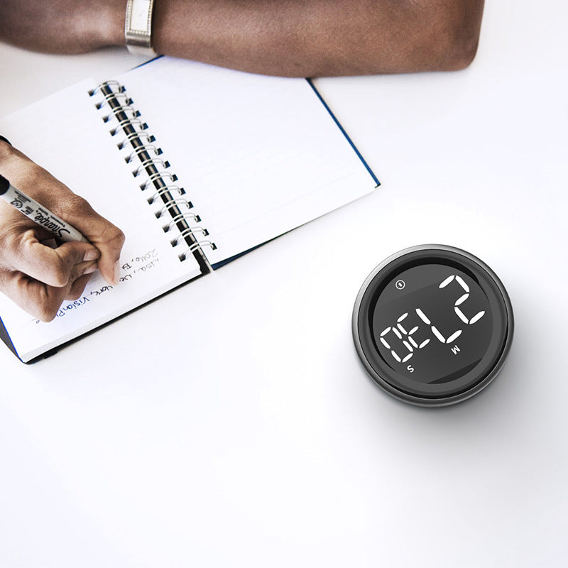 Magnetic Digital Timer with LED display, designed for kitchen cooking and shower timing, featuring a sleek aluminum body.