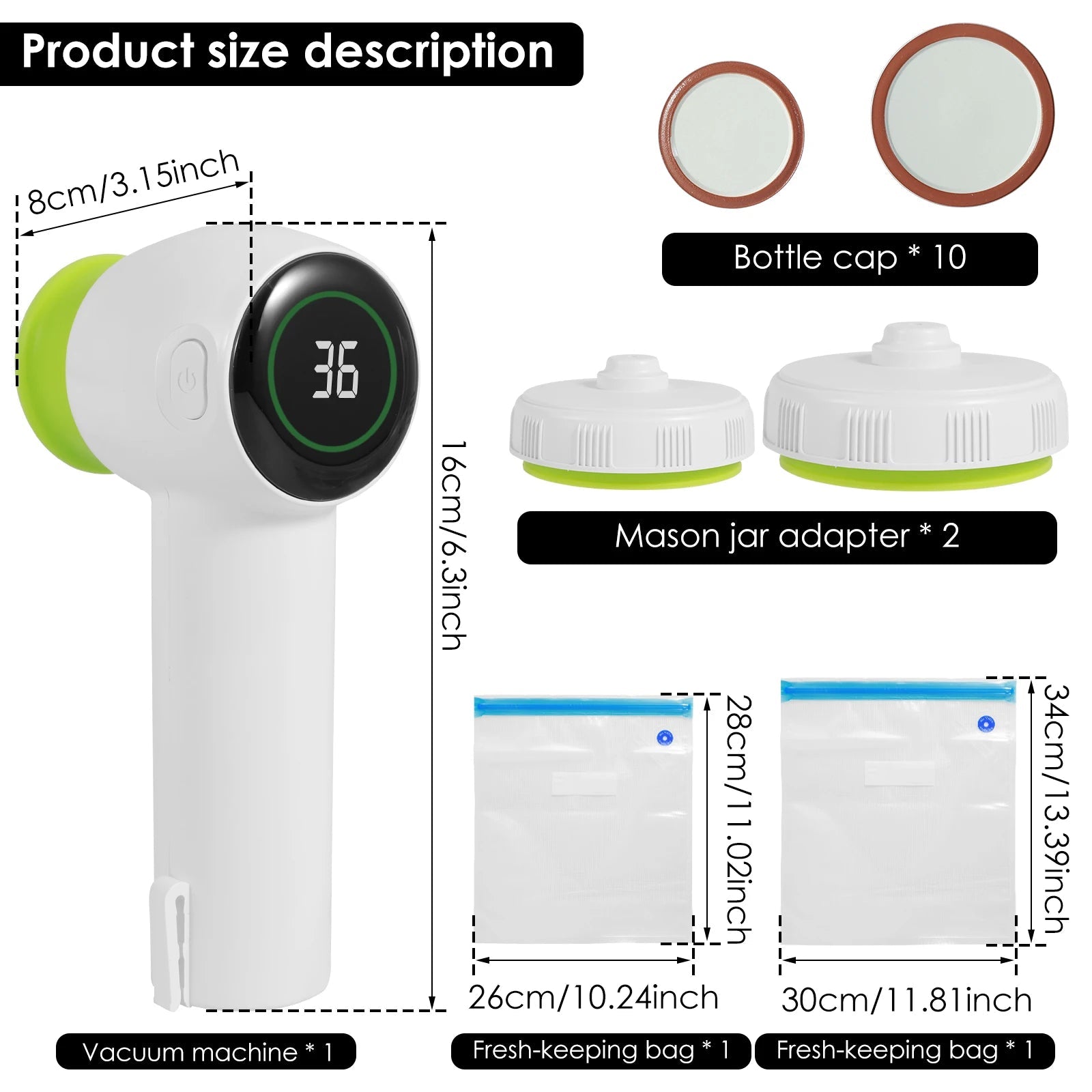 Mason Jar Vacuum Sealer Kit with display, showcasing its compact design and included accessories.