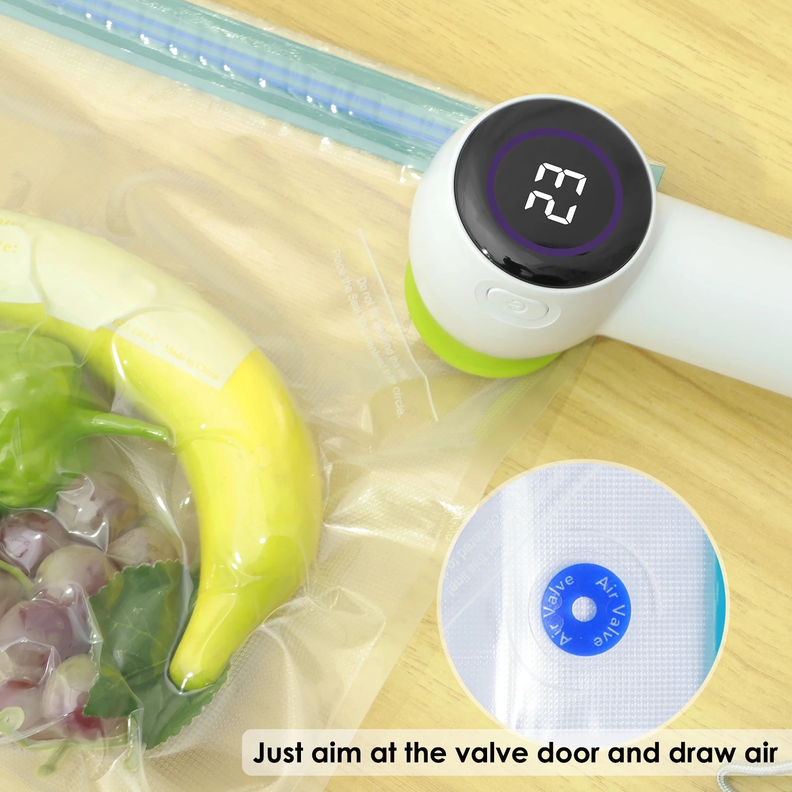 Mason Jar Vacuum Sealer Kit with display, showcasing its compact design and included accessories.