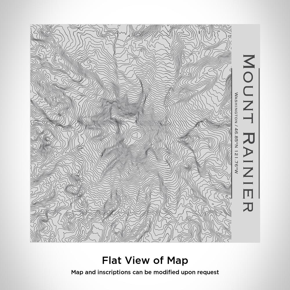 Custom engraved stainless steel tumbler featuring a detailed map of Mount Rainier, Washington with coordinates.