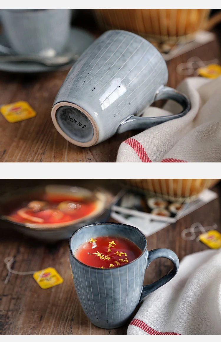 A stylish blue ceramic Naomi Coffee Mug, handcrafted with a sleek design, perfect for coffee lovers.