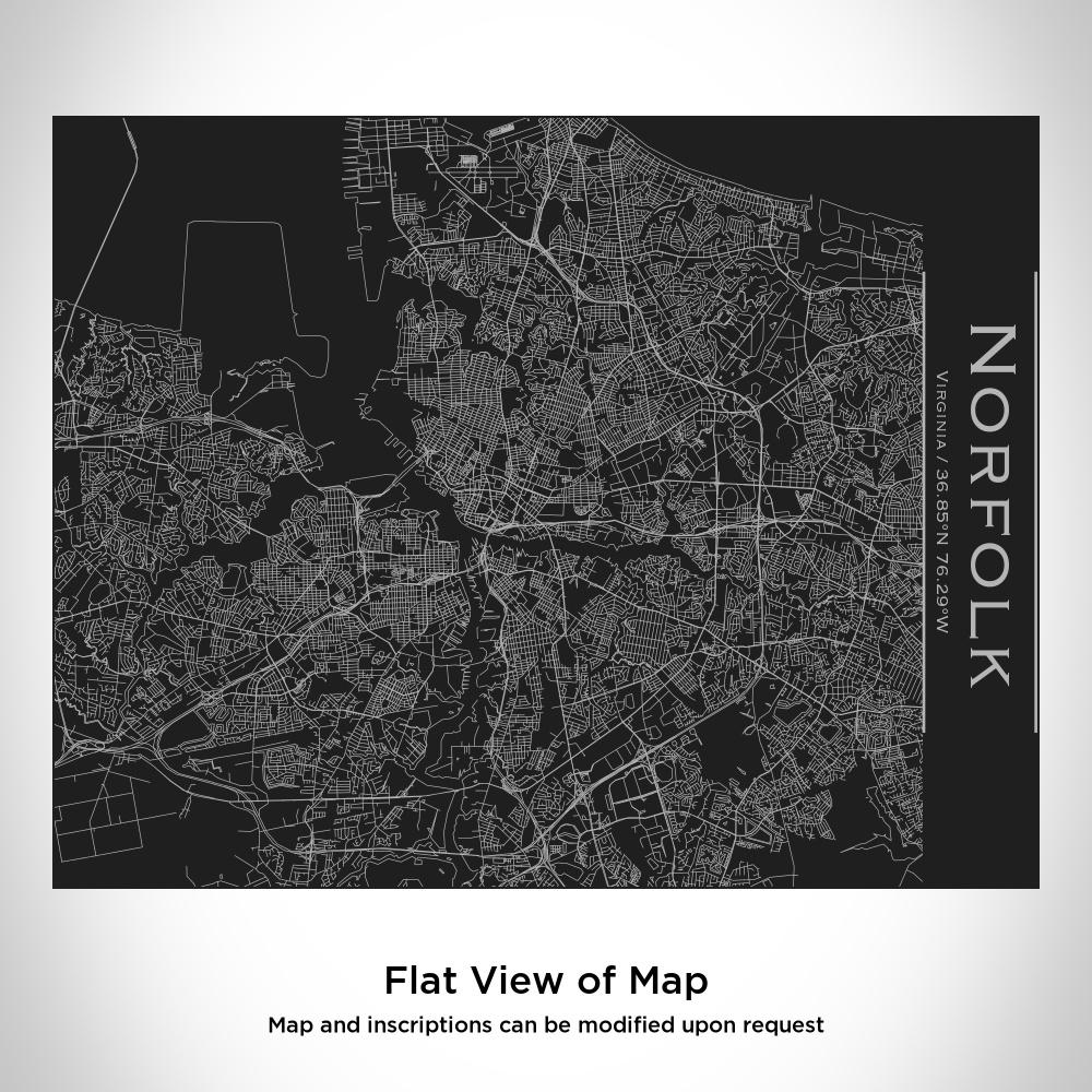 Custom engraved Norfolk Virginia map bottle with bamboo top in matte black, showcasing its sleek design and personalized engraving.