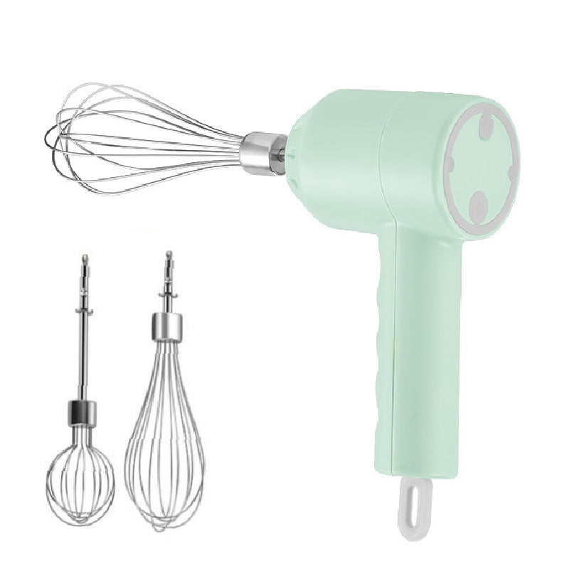 Portable Mini Wireless Electric Egg Beater with USB charging, featuring stainless steel stirrers and a lightweight design for easy mixing.