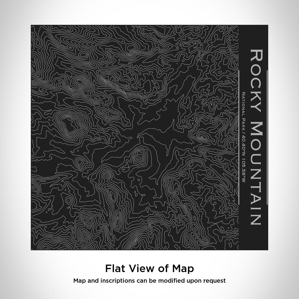 Custom engraved matte black tumbler featuring a map of Rocky Mountain National Park, Colorado, with coordinates.