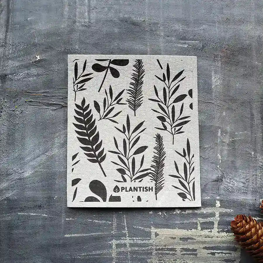 Rosemary and Thyme Swedish Sponge Cloth in minimalist grey design, ideal for eco-friendly cleaning.