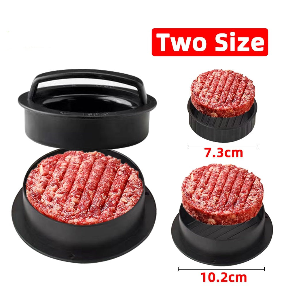 Round Hamburger Meat Press Maker with non-stick coating and removable bottom for perfect patties.