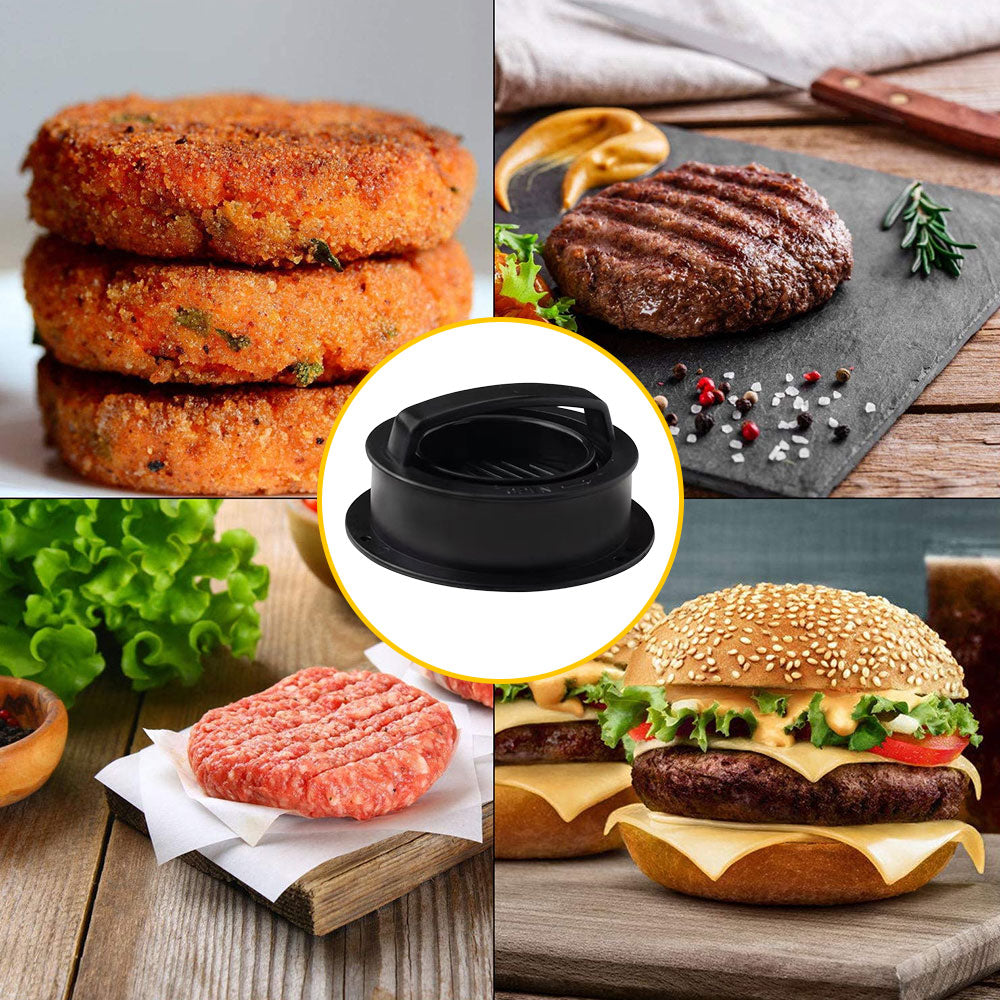 Round Hamburger Meat Press Maker with non-stick coating and removable bottom for perfect patties.