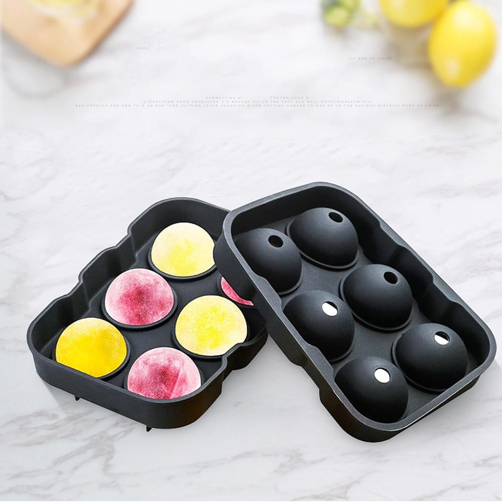 Round Shape Ice Maker Mold made of black food-grade silicone, designed to create six round ice cubes at once.