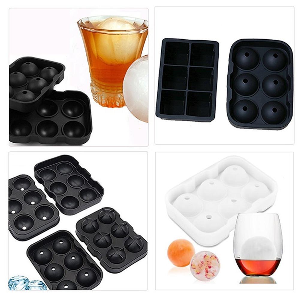 Round Shape Ice Maker Mold made of black food-grade silicone, designed to create six round ice cubes at once.