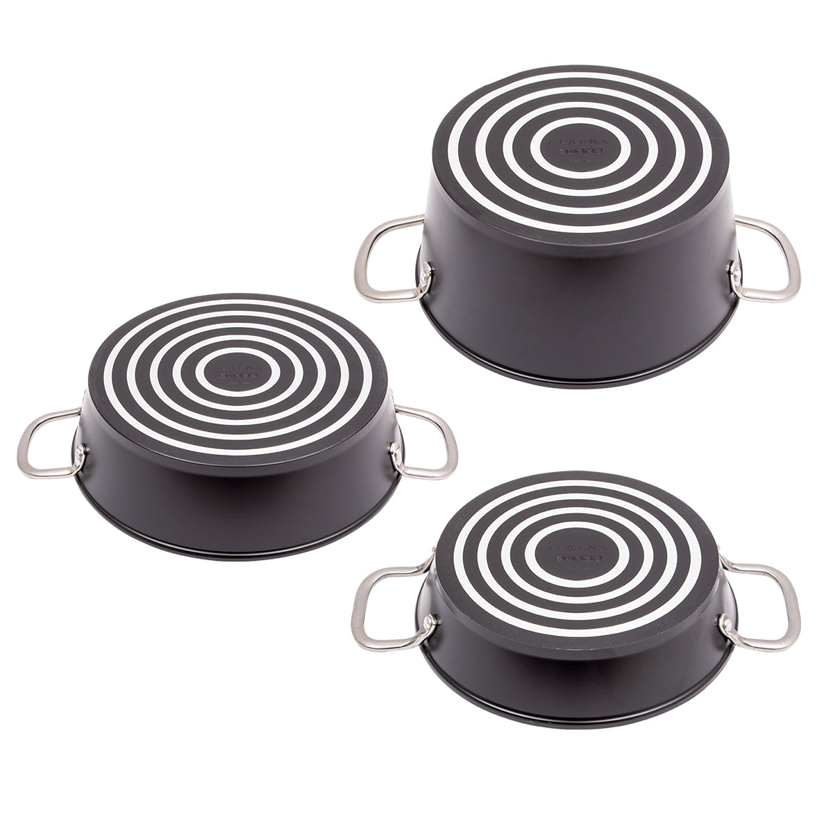 Serenk Excellence Topfset, 5-teilig, bestehend aus Servierpfanne, Schmortopf und Sahan, aus hochwertigem Granit mit PTFE-Beschichtung.