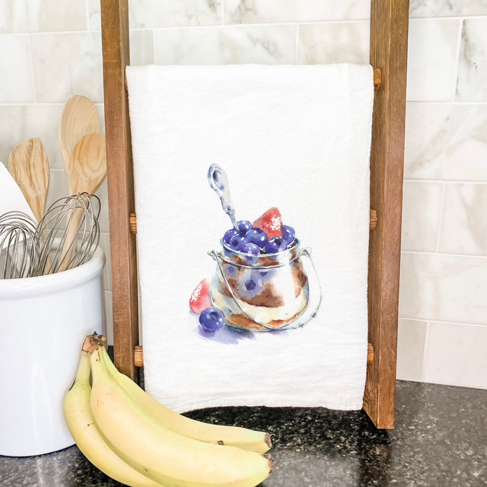 Summer Parfait Cotton Tea Towel featuring vibrant colors and a beautiful design, perfect for kitchen use.