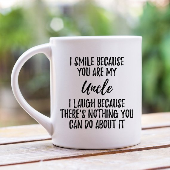 A stylish white ceramic mug featuring a unique Uncle design, perfect for gifting on birthdays or special occasions.