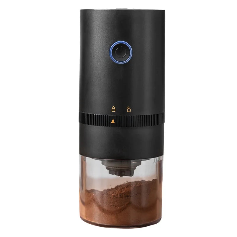 Portable Electric Coffee Grinder with TYPE-C USB charging, featuring a ceramic grinding core and adjustable thickness control.
