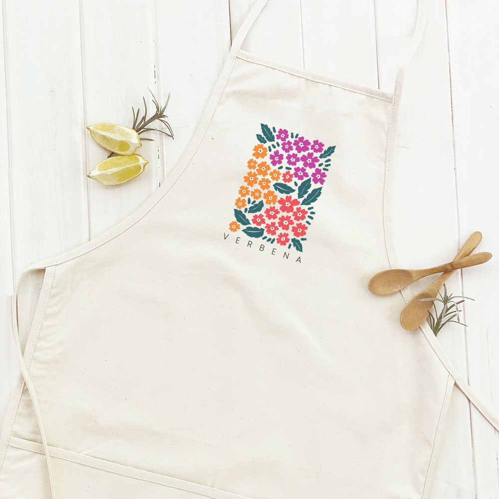 Elegant Verbena Women's Apron made from durable cotton canvas, featuring natural twill ties and a divided front pocket.