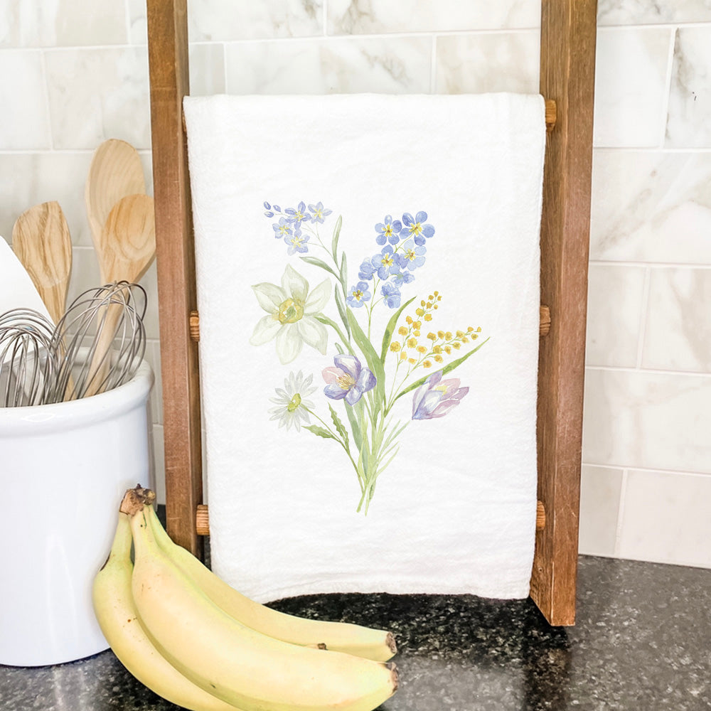 Wildflower Bouquet Cotton Tea Towel featuring vibrant floral design on absorbent cotton fabric, perfect for kitchen use.
