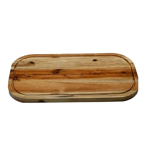Zavis Green Acacia Wood Serving Rounded Cutting Board with Juice Groove, showcasing its elegant design and natural wood finish.