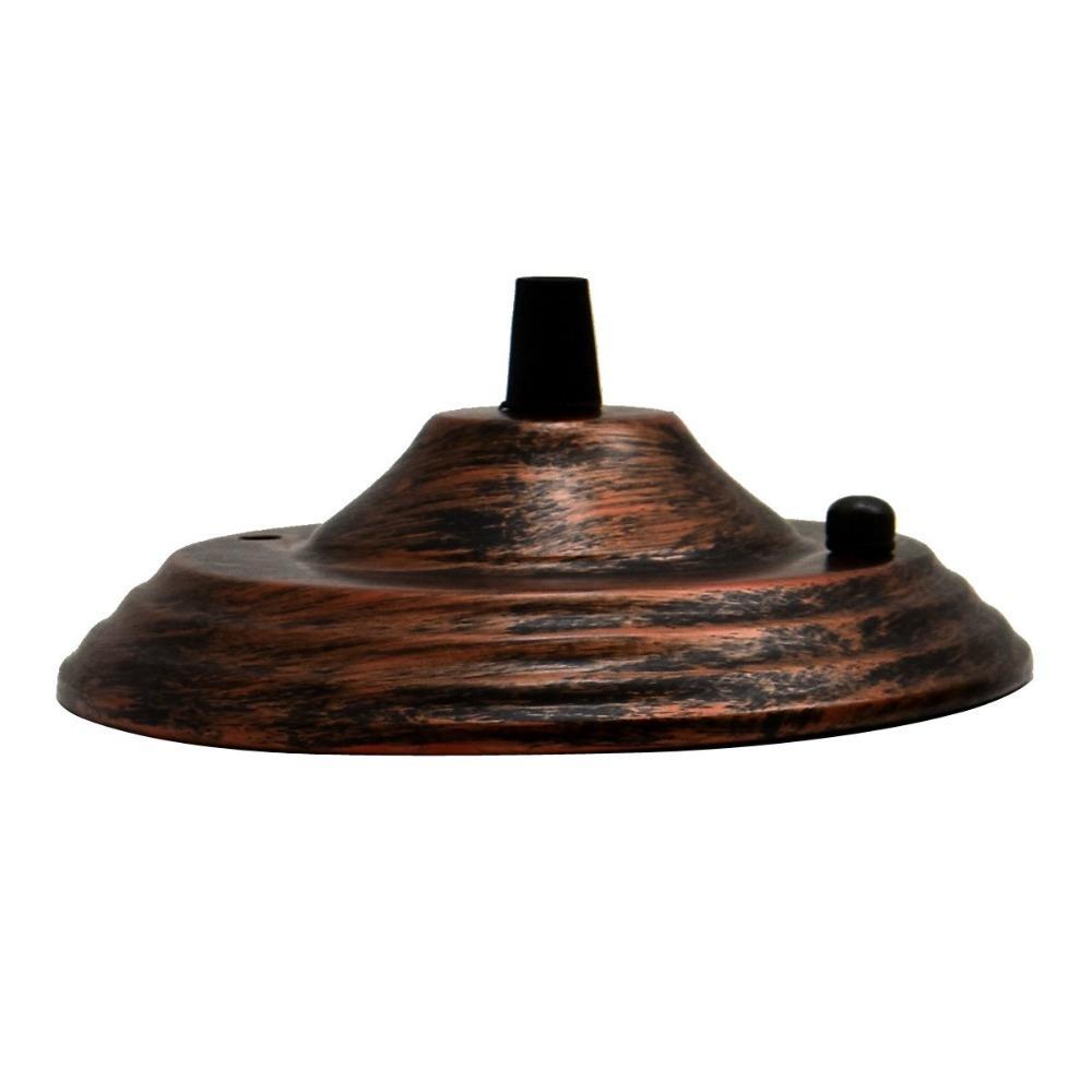 140mm Single Outlet Drop Metal Front Fitting Ceiling Rose with cord grip, showcasing its metallic finish and riveted construction.