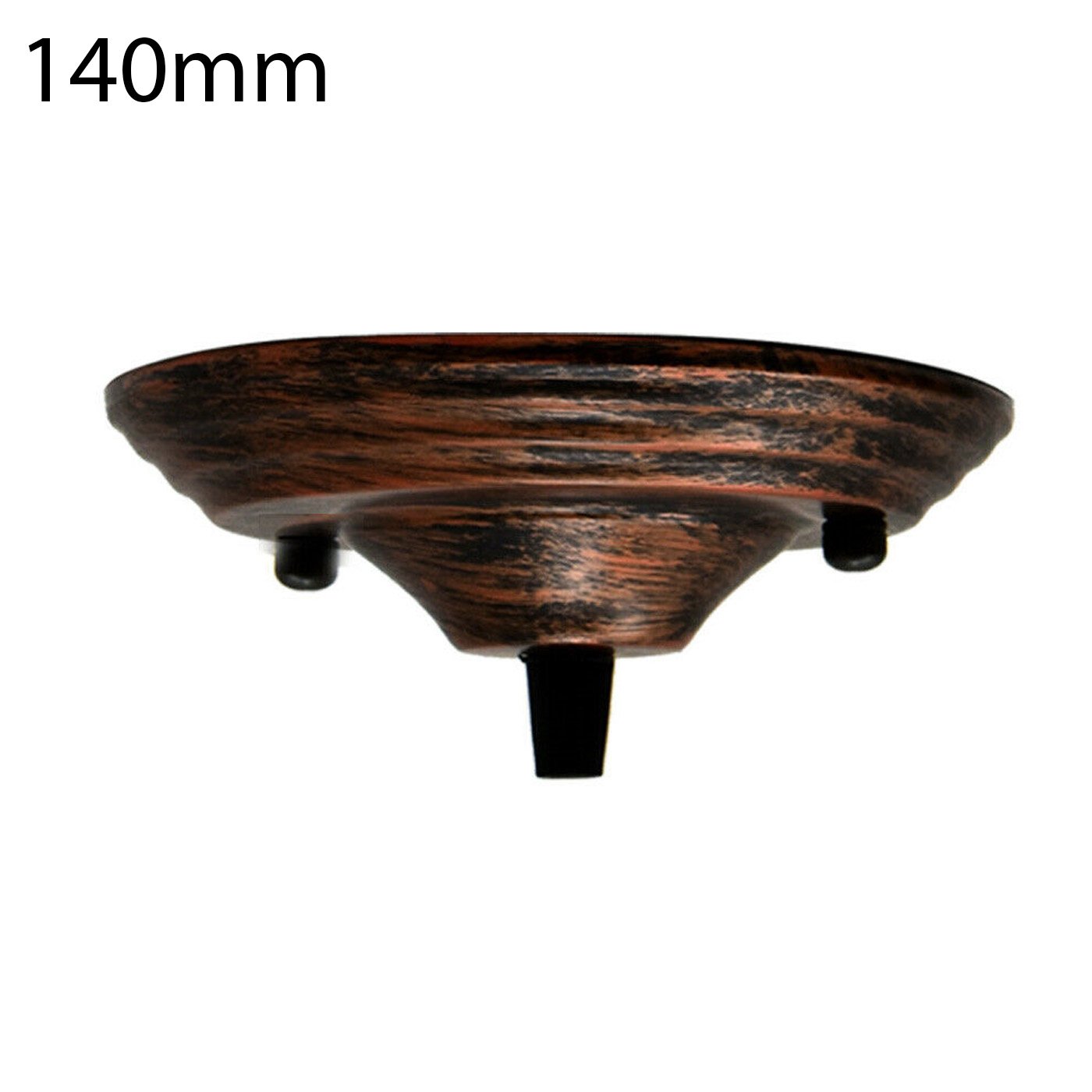 140mm Single Outlet Drop Metal Front Fitting Ceiling Rose with cord grip, showcasing its metallic finish and riveted construction.